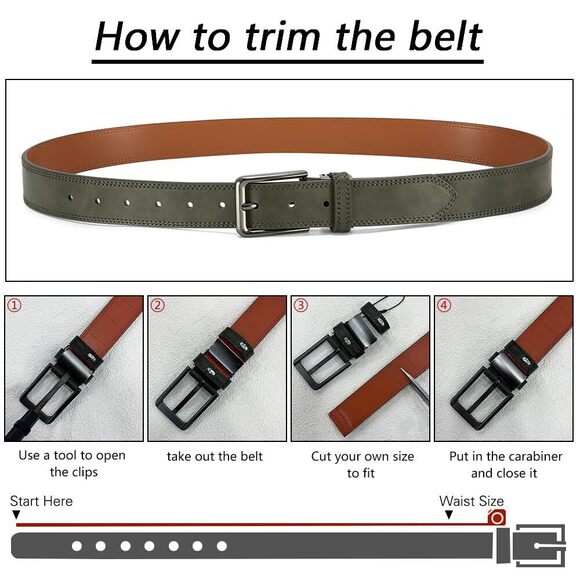 Men's Leather Belt - 1 3/8" Genuine Cowhide Dress Belt For Work, With🦑 - Picture 4 of 6